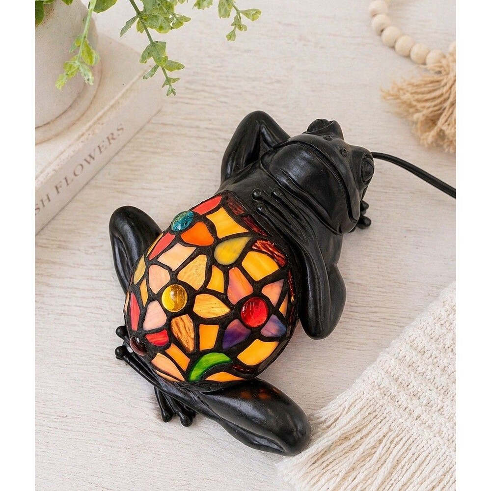 Quoizel Collectibles Frog Lamp Tiffany Style Stained Glass Relaxing On Back